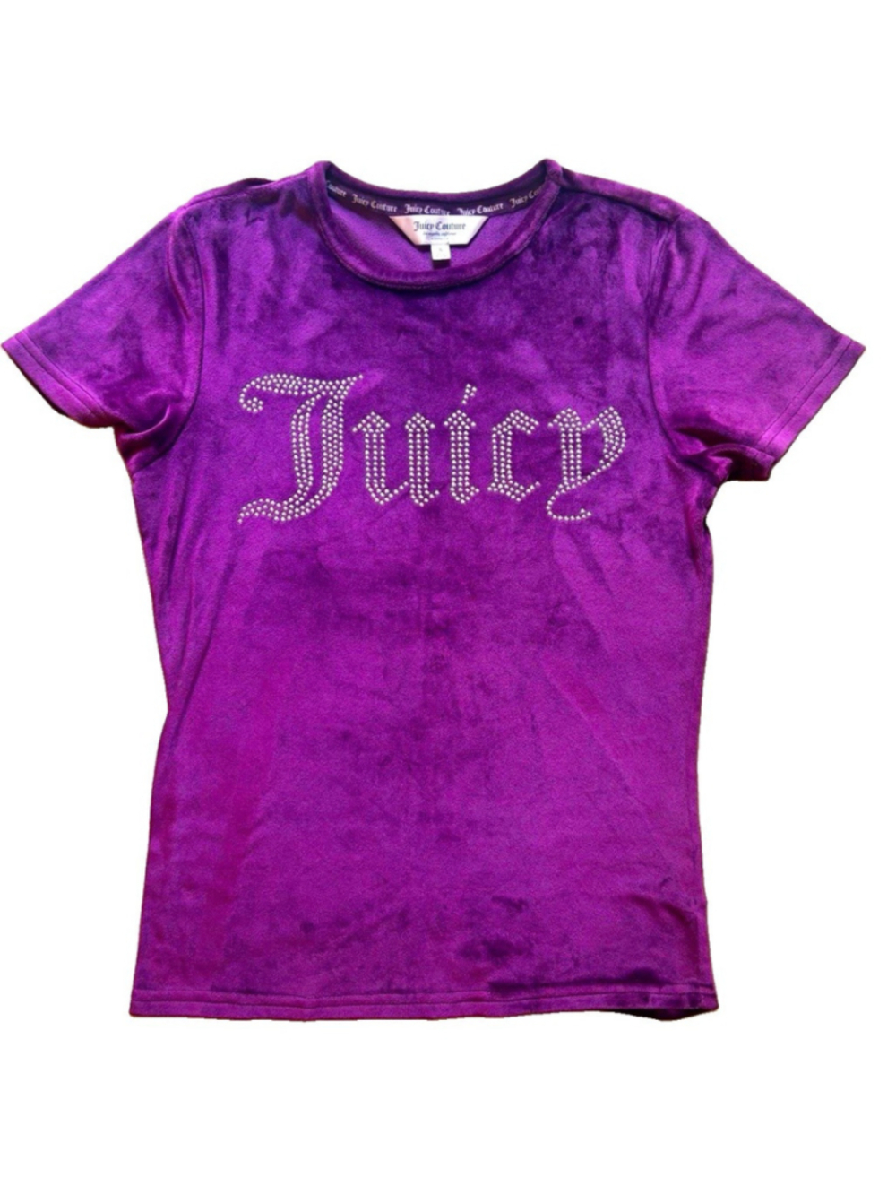 Juicy Couture Purple Velour Rhinestone Logo Y2K Top Size Small